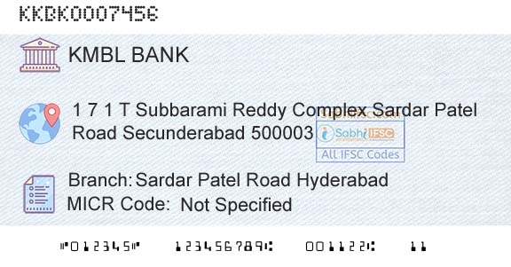 Kotak Mahindra Bank Limited Sardar Patel Road HyderabadBranch 