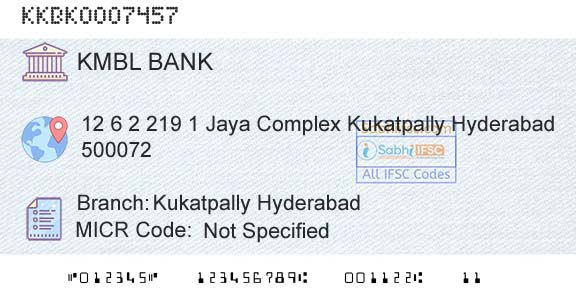Kotak Mahindra Bank Limited Kukatpally HyderabadBranch 