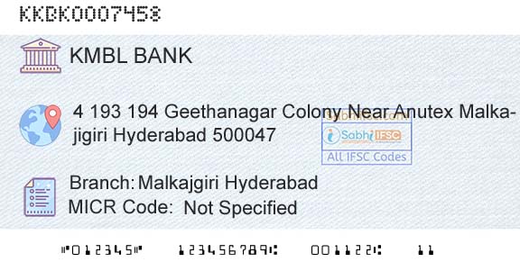 Kotak Mahindra Bank Limited Malkajgiri HyderabadBranch 