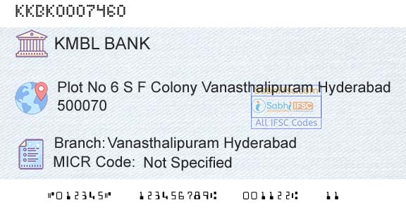 Kotak Mahindra Bank Limited Vanasthalipuram HyderabadBranch 