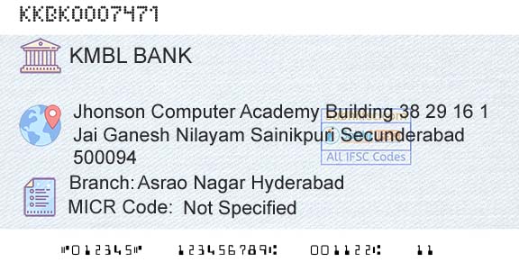 Kotak Mahindra Bank Limited Asrao Nagar HyderabadBranch 