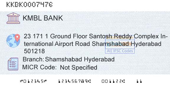 Kotak Mahindra Bank Limited Shamshabad HyderabadBranch 