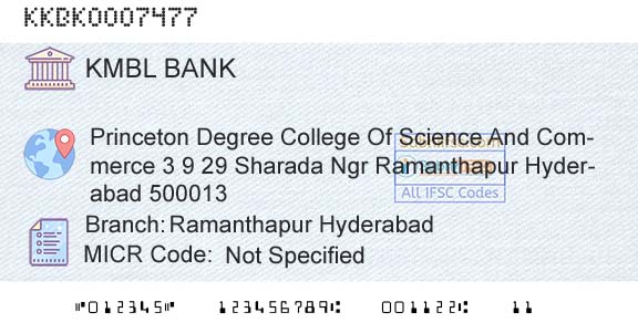 Kotak Mahindra Bank Limited Ramanthapur HyderabadBranch 