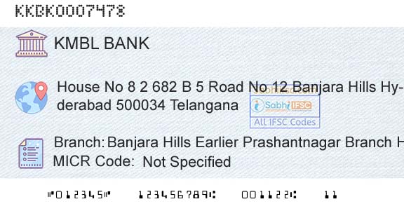 Kotak Mahindra Bank Limited Banjara Hills Earlier Prashantnagar Branch HyderabBranch 