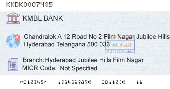 Kotak Mahindra Bank Limited Hyderabad Jubilee Hills Film NagarBranch 