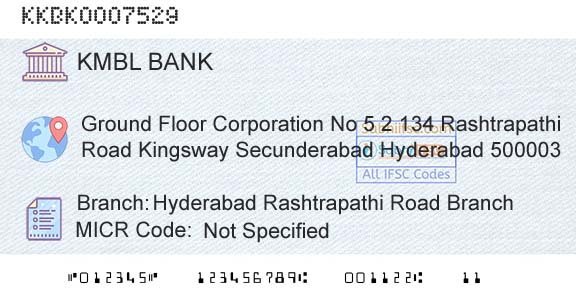 Kotak Mahindra Bank Limited Hyderabad Rashtrapathi Road BranchBranch 