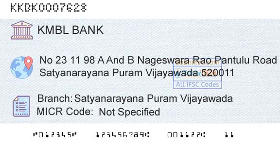 Kotak Mahindra Bank Limited Satyanarayana Puram VijayawadaBranch 