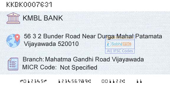 Kotak Mahindra Bank Limited Mahatma Gandhi Road VijayawadaBranch 