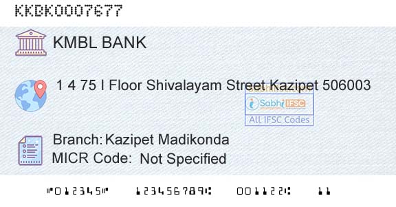Kotak Mahindra Bank Limited Kazipet MadikondaBranch 