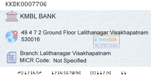 Kotak Mahindra Bank Limited Lalithanagar VisakhapatnamBranch 