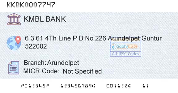 Kotak Mahindra Bank Limited ArundelpetBranch 