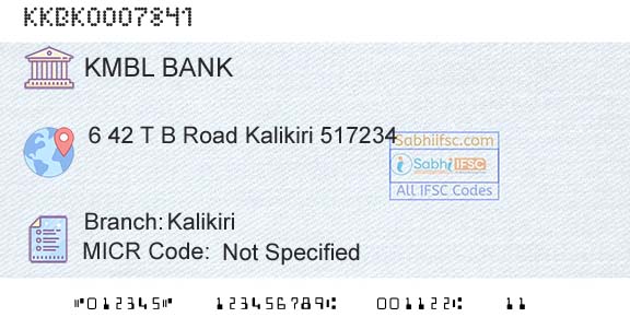 Kotak Mahindra Bank Limited KalikiriBranch 