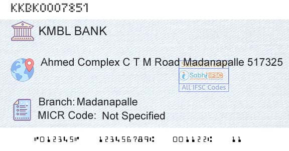 Kotak Mahindra Bank Limited MadanapalleBranch 