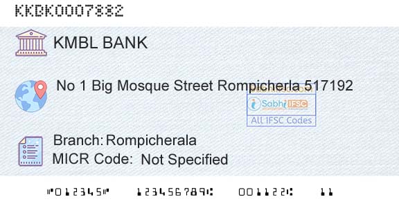 Kotak Mahindra Bank Limited RompicheralaBranch 