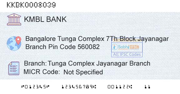 Kotak Mahindra Bank Limited Tunga Complex Jayanagar BranchBranch 
