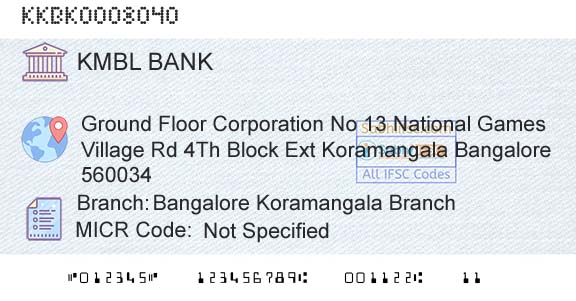 Kotak Mahindra Bank Limited Bangalore Koramangala BranchBranch 