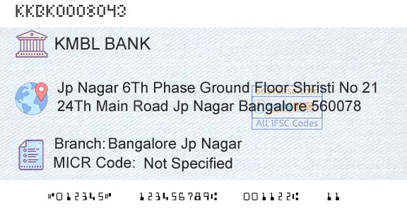 Kotak Mahindra Bank Limited Bangalore Jp NagarBranch 