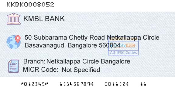 Kotak Mahindra Bank Limited Netkallappa Circle BangaloreBranch 