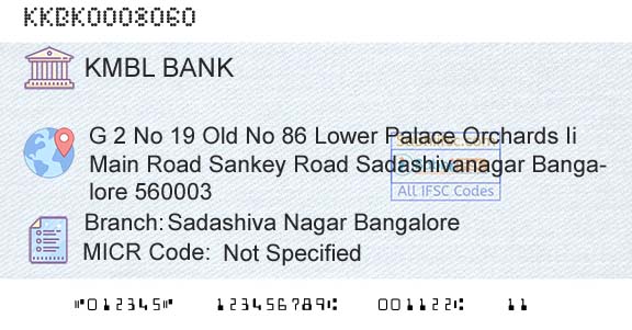 Kotak Mahindra Bank Limited Sadashiva Nagar BangaloreBranch 