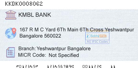 Kotak Mahindra Bank Limited Yeshwantpur BangaloreBranch 
