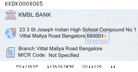 Kotak Mahindra Bank Limited Vittal Mallya Road BangaloreBranch 
