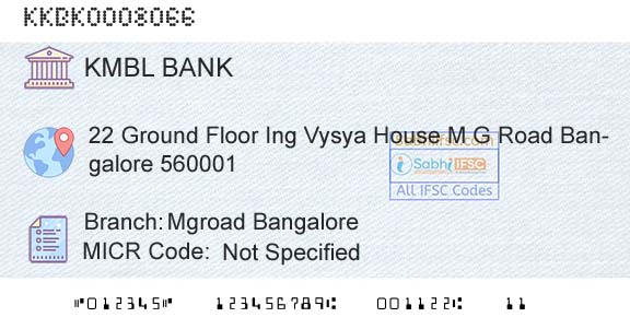 Kotak Mahindra Bank Limited Mgroad BangaloreBranch 