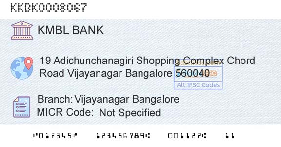 Kotak Mahindra Bank Limited Vijayanagar BangaloreBranch 