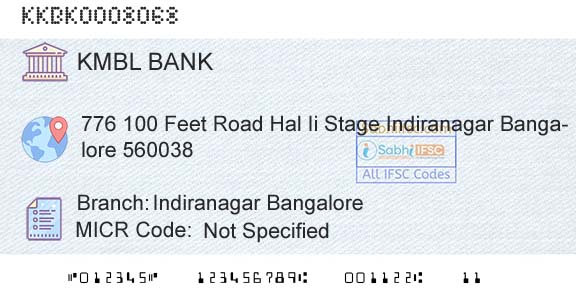 Kotak Mahindra Bank Limited Indiranagar BangaloreBranch 