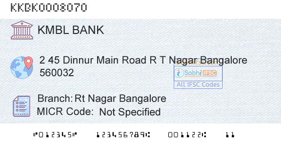 Kotak Mahindra Bank Limited Rt Nagar BangaloreBranch 