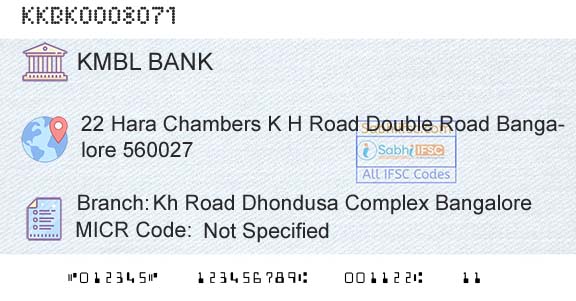 Kotak Mahindra Bank Limited Kh Road Dhondusa Complex BangaloreBranch 