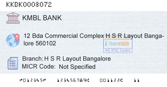 Kotak Mahindra Bank Limited H S R Layout BangaloreBranch 