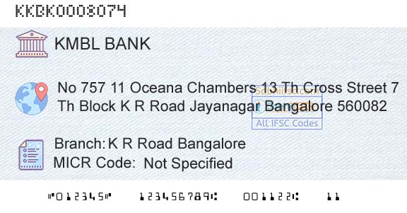 Kotak Mahindra Bank Limited K R Road BangaloreBranch 