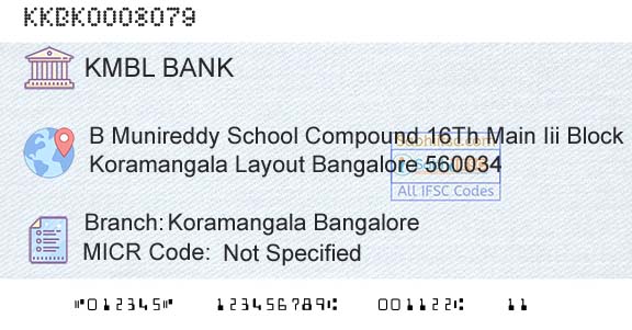 Kotak Mahindra Bank Limited Koramangala BangaloreBranch 