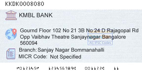 Kotak Mahindra Bank Limited Sanjay Nagar BommanahalliBranch 