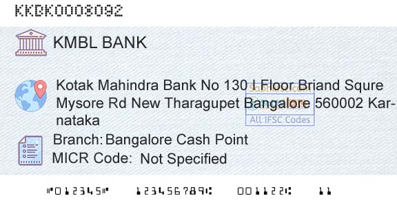Kotak Mahindra Bank Limited Bangalore Cash PointBranch 