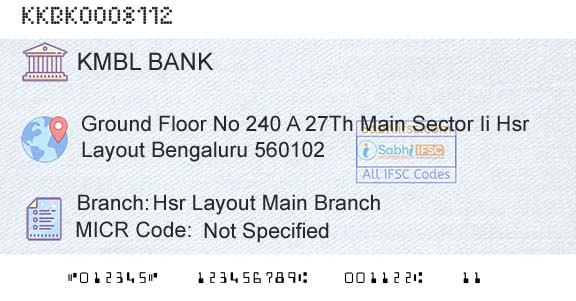 Kotak Mahindra Bank Limited Hsr Layout Main BranchBranch 