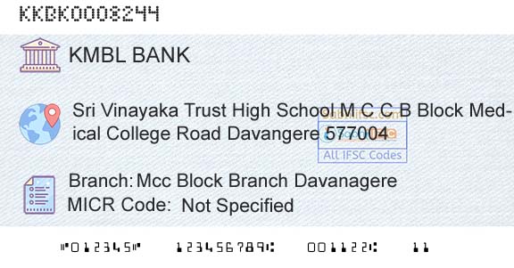 Kotak Mahindra Bank Limited Mcc Block Branch DavanagereBranch 