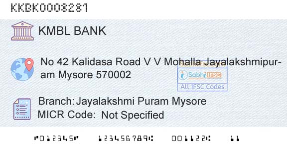 Kotak Mahindra Bank Limited Jayalakshmi Puram MysoreBranch 