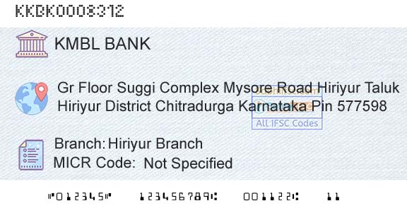 Kotak Mahindra Bank Limited Hiriyur BranchBranch 