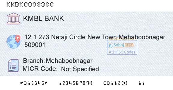 Kotak Mahindra Bank Limited MehaboobnagarBranch 