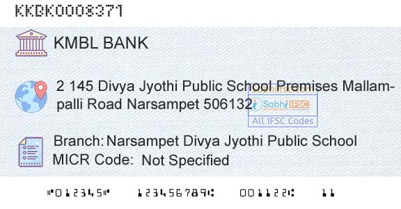 Kotak Mahindra Bank Limited Narsampet Divya Jyothi Public SchoolBranch 
