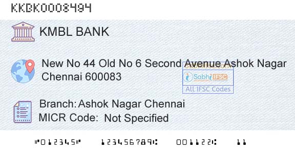 Kotak Mahindra Bank Limited Ashok Nagar ChennaiBranch 