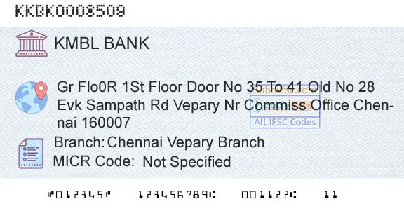Kotak Mahindra Bank Limited Chennai Vepary BranchBranch 