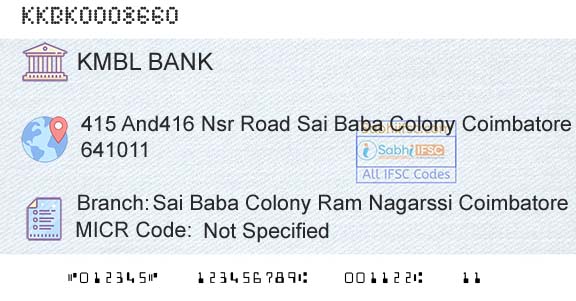 Kotak Mahindra Bank Limited Sai Baba Colony Ram Nagarssi CoimbatoreBranch 