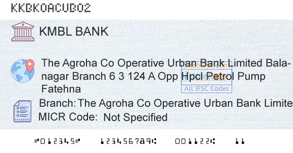 Kotak Mahindra Bank Limited The Agroha Co Operative Urban Bank Limited BalanagBranch 