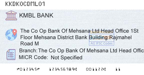 Kotak Mahindra Bank Limited The Co Op Bank Of Mehsana Ltd Head OfficeBranch 