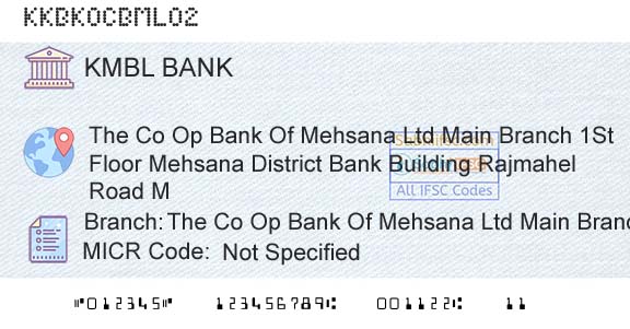 Kotak Mahindra Bank Limited The Co Op Bank Of Mehsana Ltd Main BranchBranch 