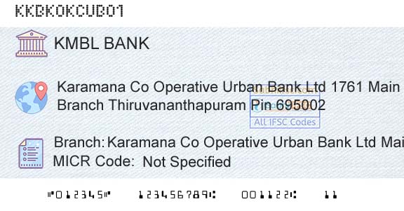 Kotak Mahindra Bank Limited Karamana Co Operative Urban Bank Ltd Main BranchBranch 
