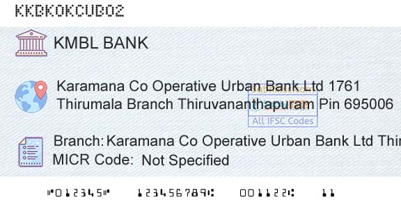 Kotak Mahindra Bank Limited Karamana Co Operative Urban Bank Ltd Thirumala BraBranch 