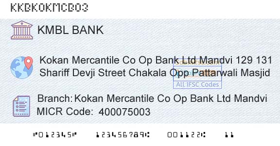 Kotak Mahindra Bank Limited Kokan Mercantile Co Op Bank Ltd MandviBranch 